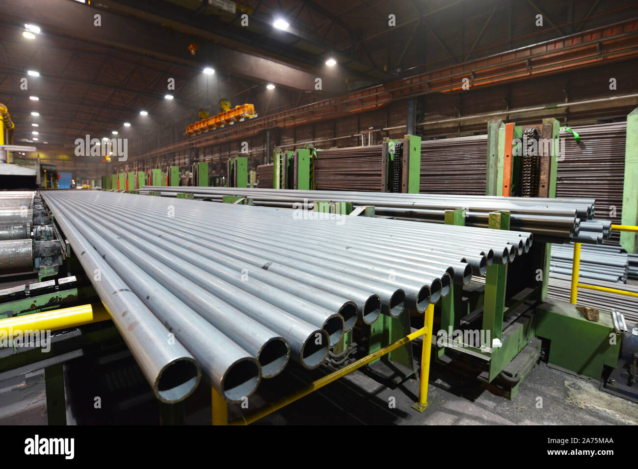 Finished metal tubes produced in a rolling mill Stock Photo