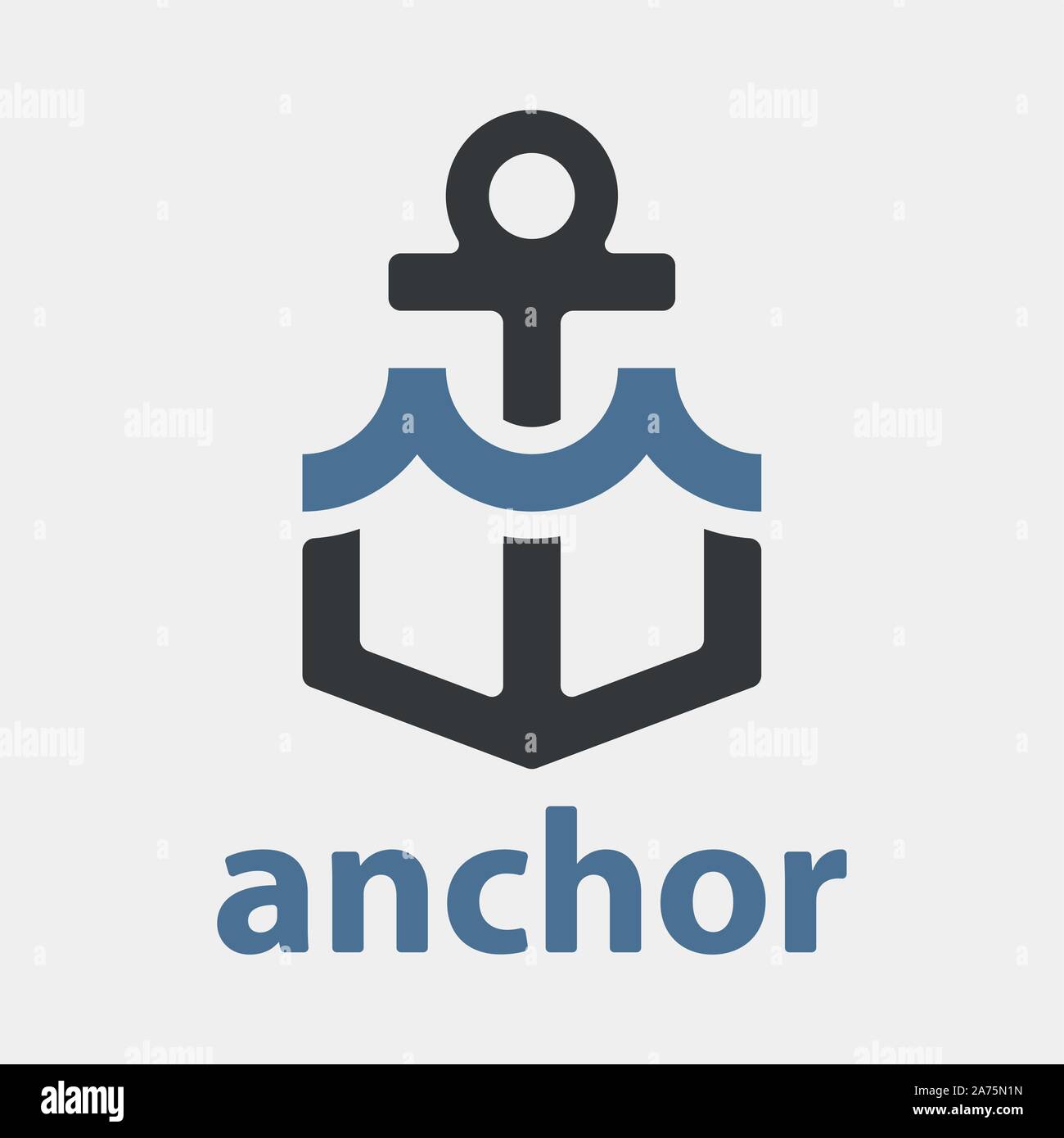 Vector anchor with wave. Vector anchor icon, nautical flat logo. Stock Vector