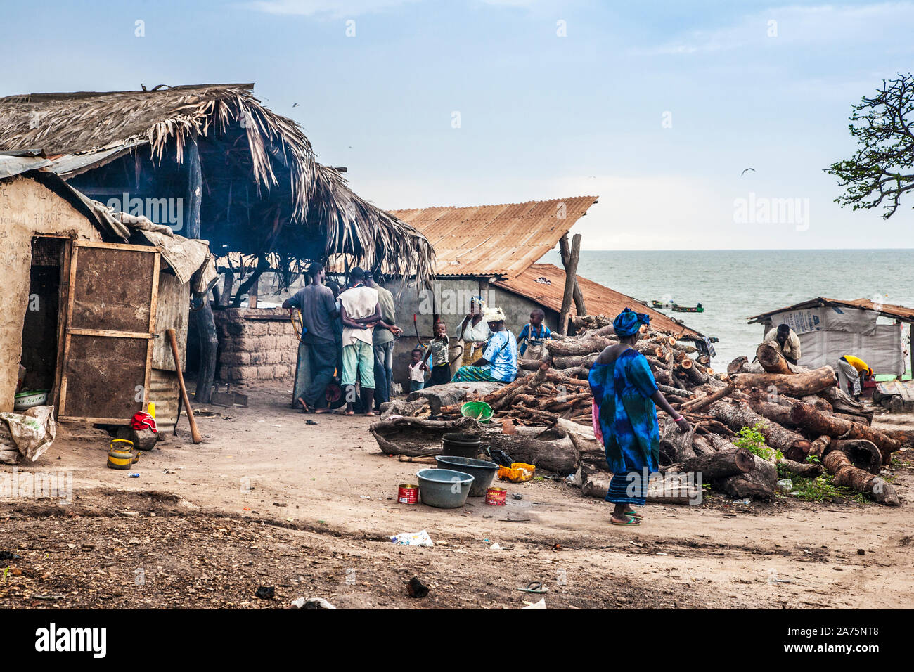 Outside a smokehouse in Tanji Fishing Village in The Gambia. Stock Photo