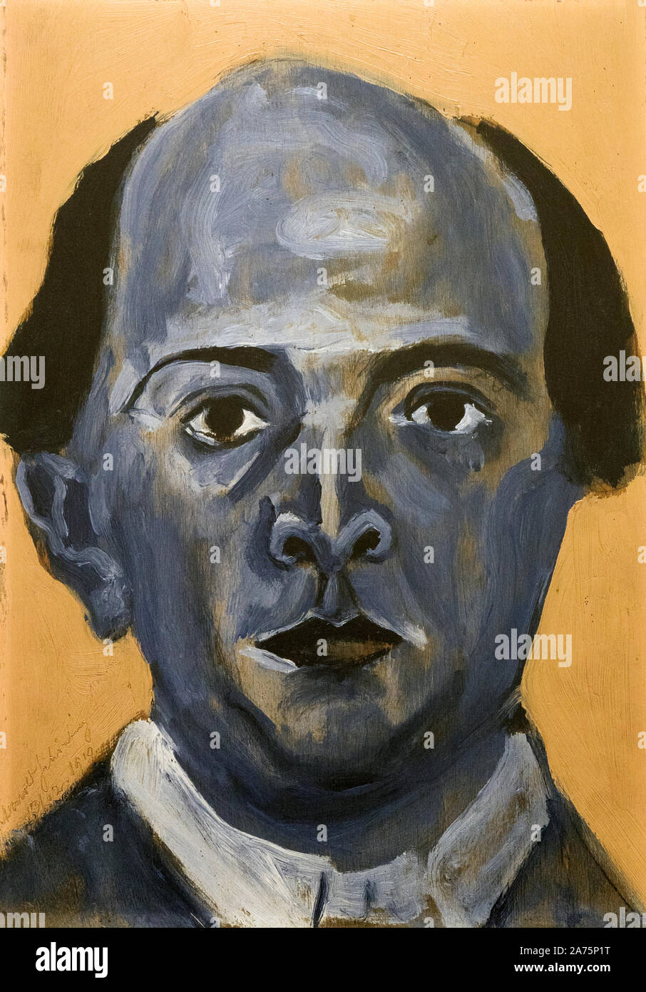 Arnold Schoenberg, Blue Self Portrait.  Arnold Schoenberg, 1874 - 1951.  Austrian born American composer and artist. Exhibited in the Malaga branch of Stock Photo