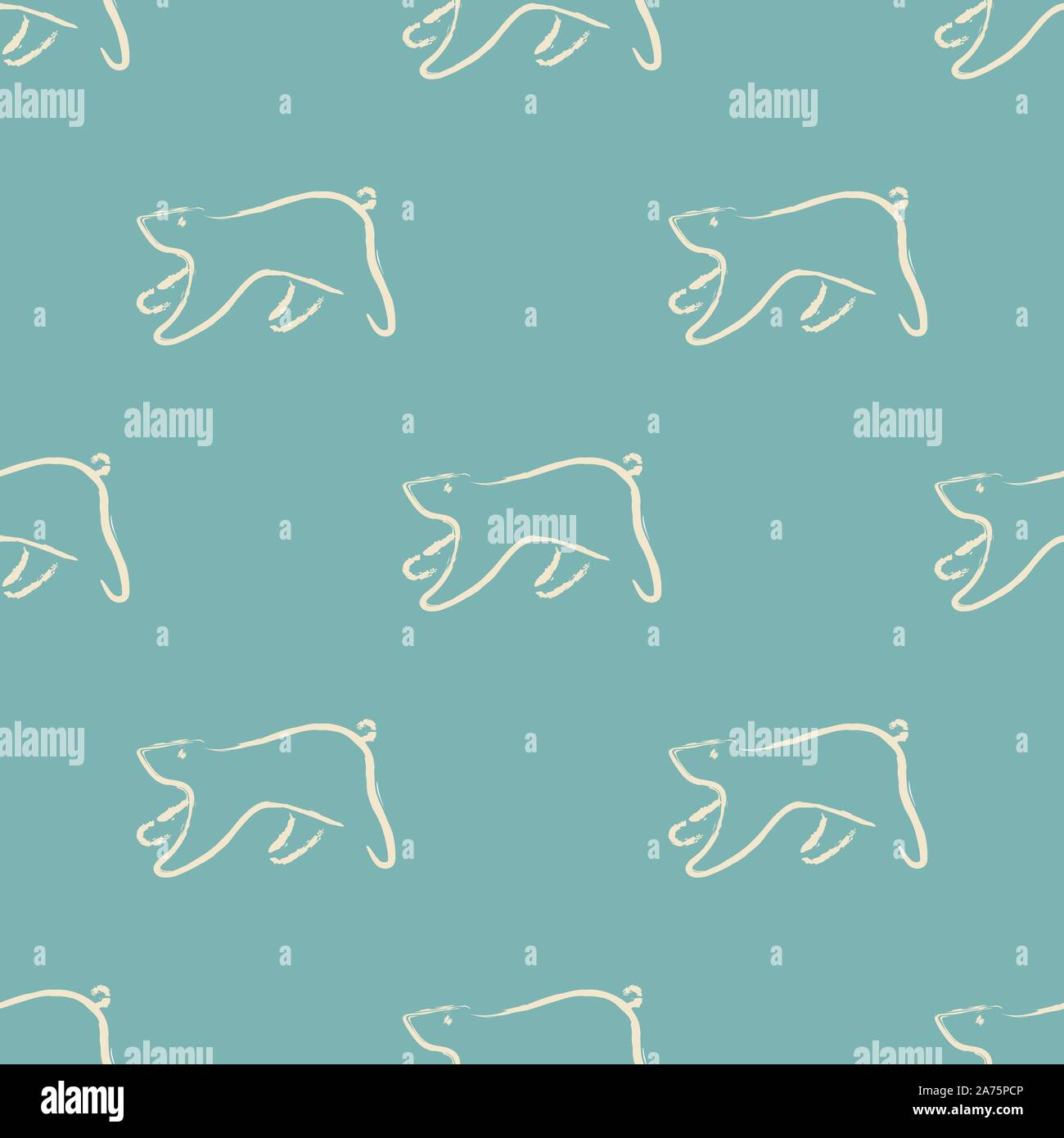 Seamless Pattern with funny running bears hand drawn in brush. Repeating Pattern. Vector Illustration Stock Vector