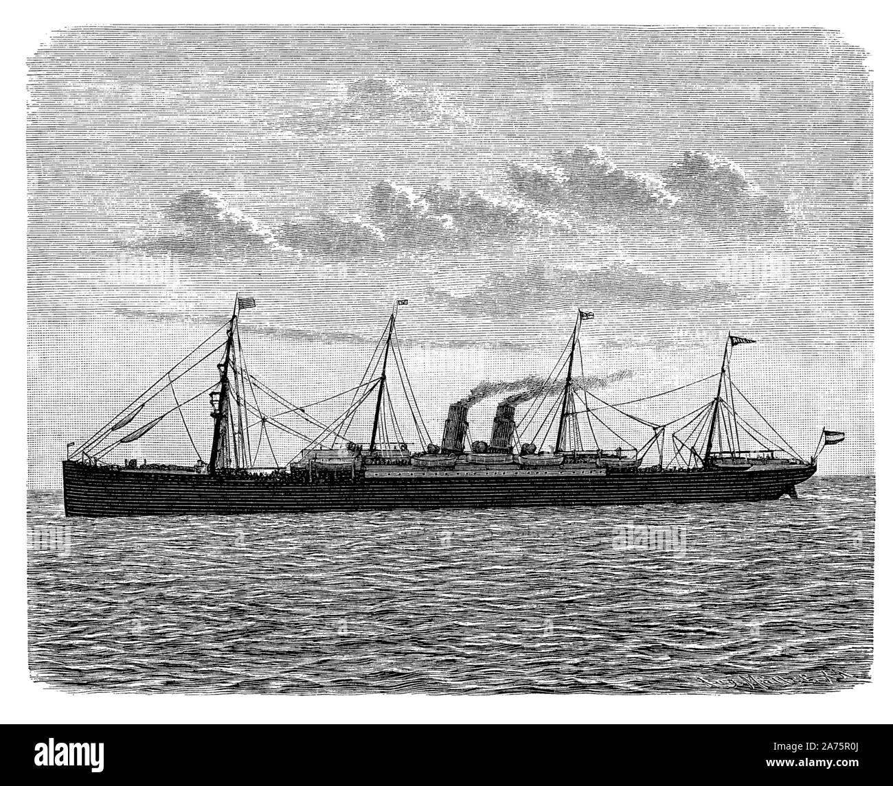 Aller the first high-speed steam ocean liner provided with a compound engine constructed for the Norddeutscher Lloyd line in 1886 Stock Photo