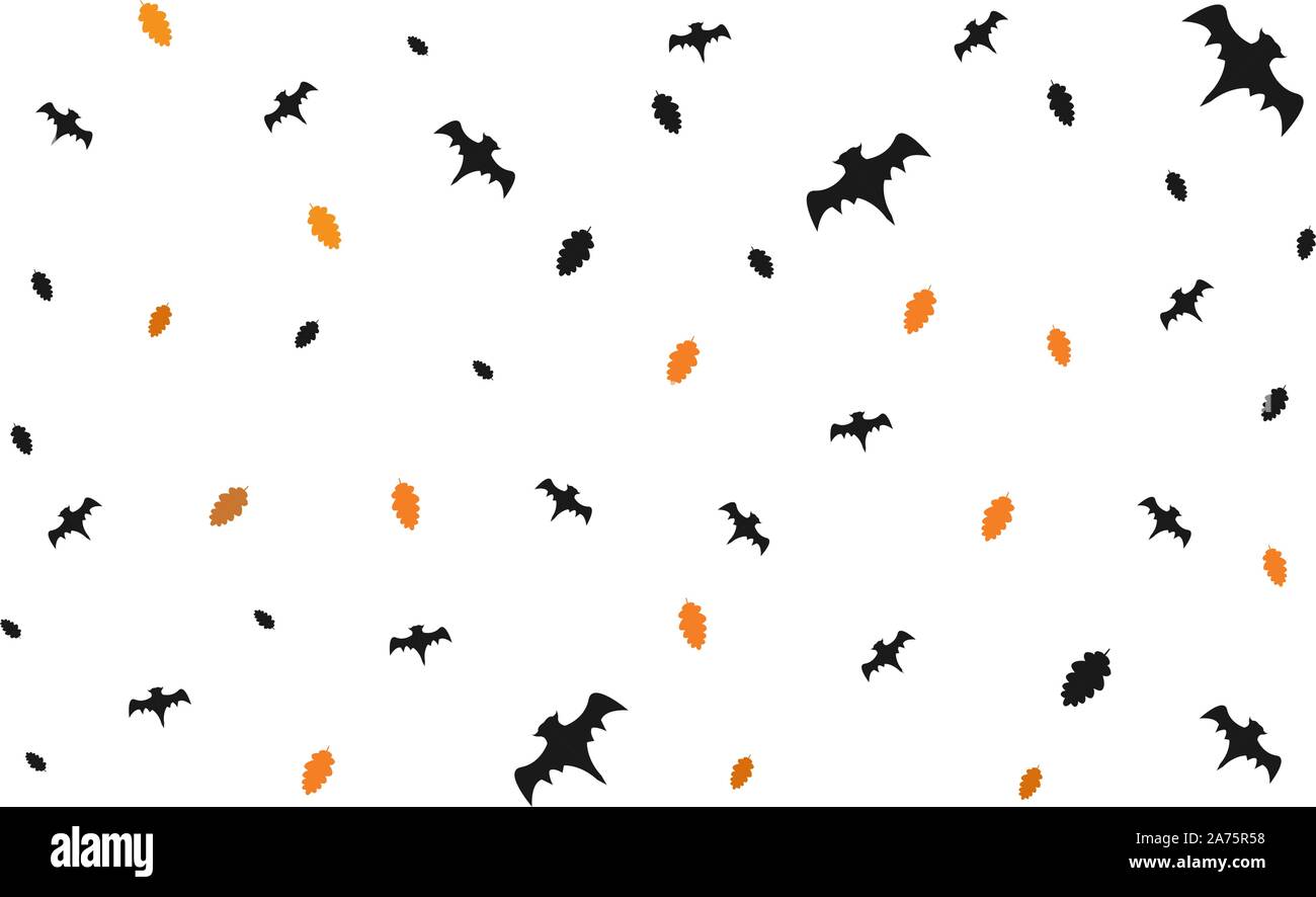 Seamless Halloween Pattern with flying bats and floating leaves on ...