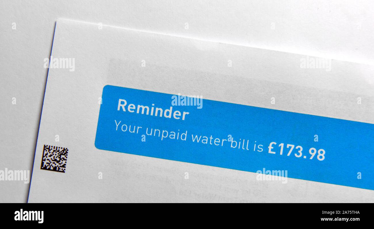 Unpaid water bill reminder UK Stock Photo Alamy