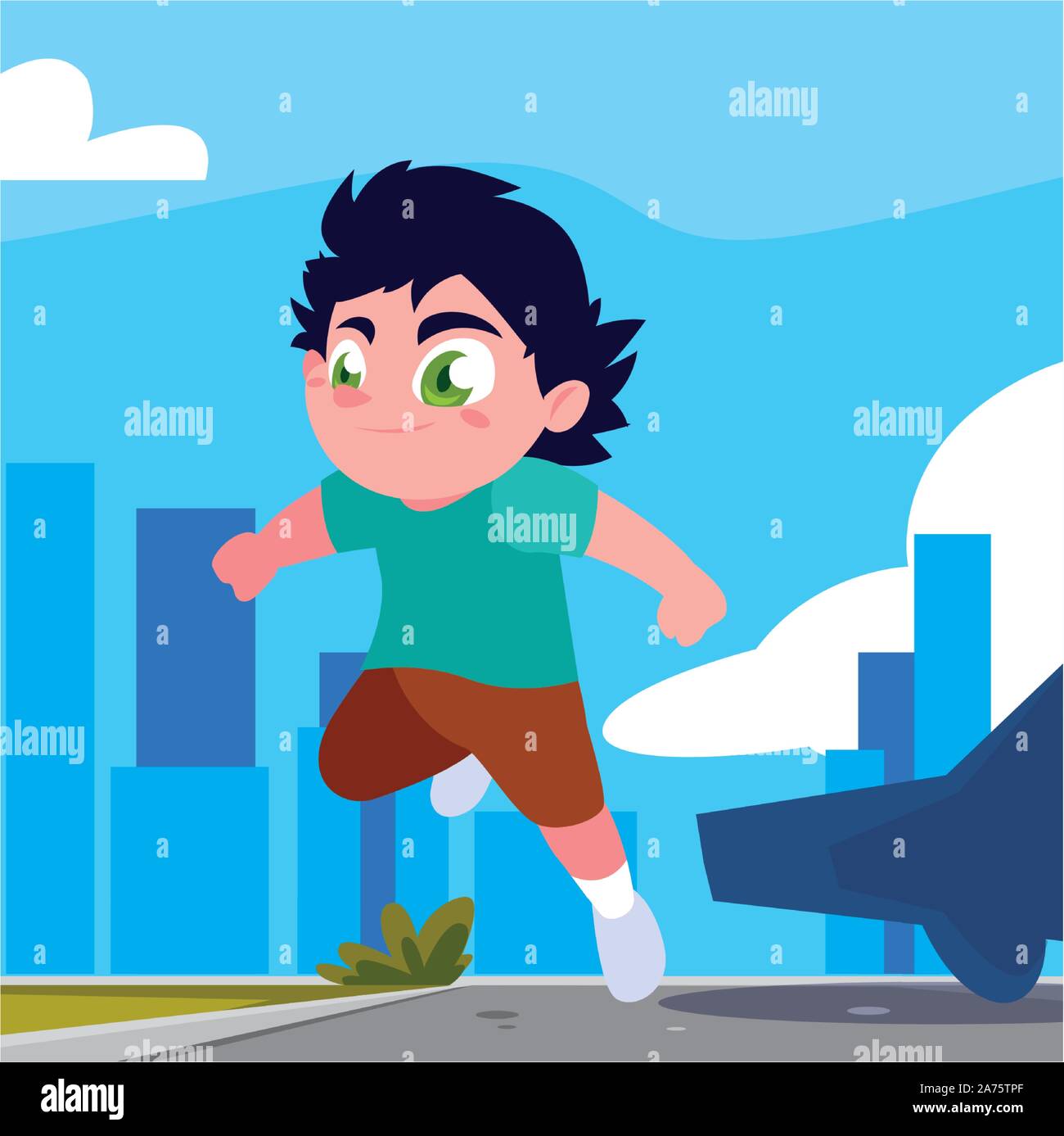 Boy cartoon playing outside design, Kid childhood little people