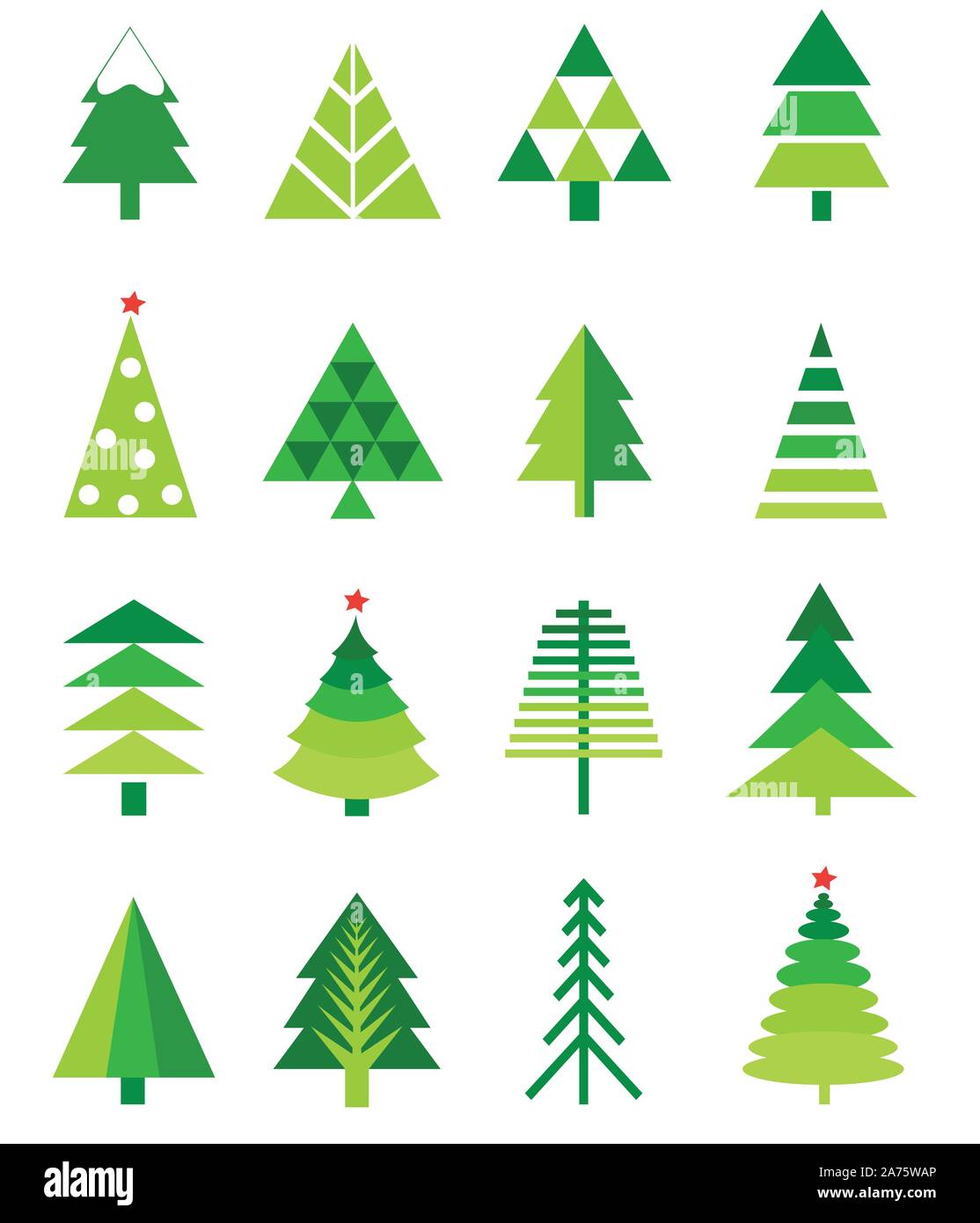 Christmas green tree icon set Stock Vector