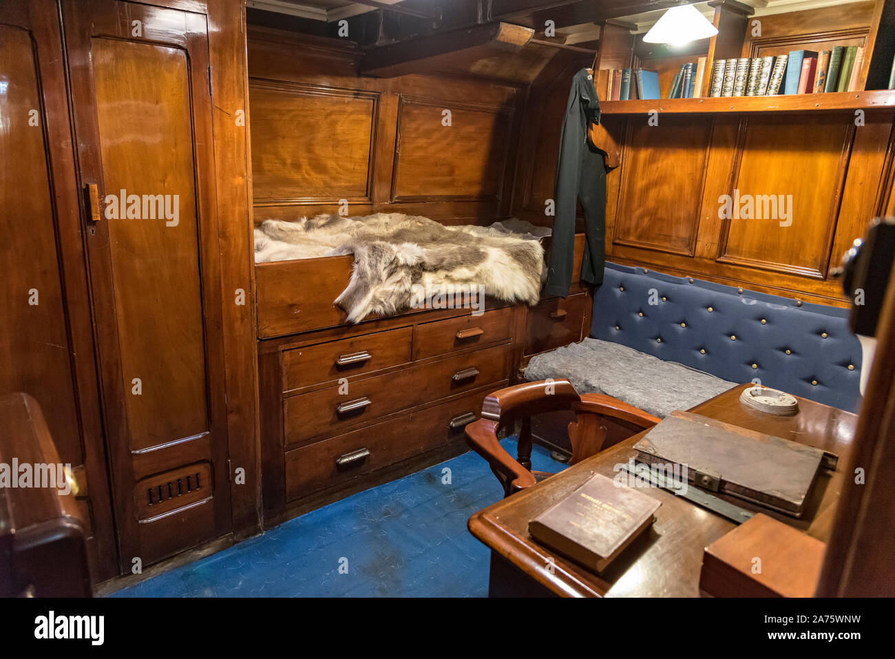 Aboard the Antarctica exploration ship the Discovery in Dundee. Scotts's cabin. Stock Photo