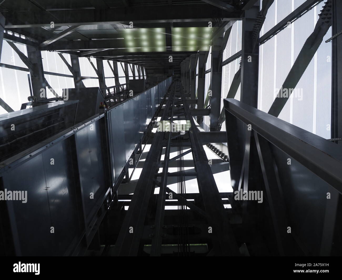 View to construction of ski jump elevator in Holmenkollen near european