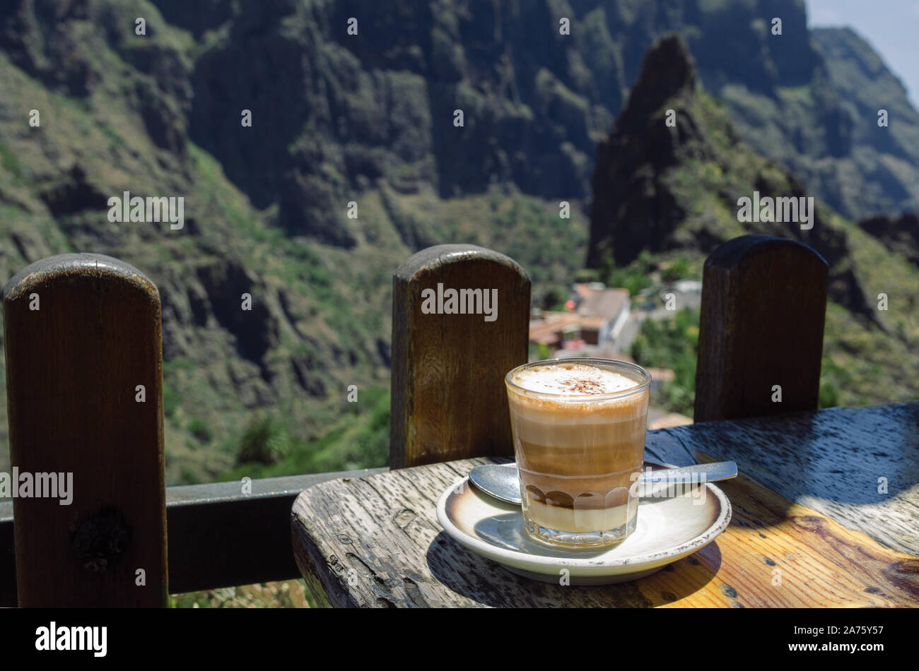 Barraquito, typical Canarian coffee with condensed milk and liquor on