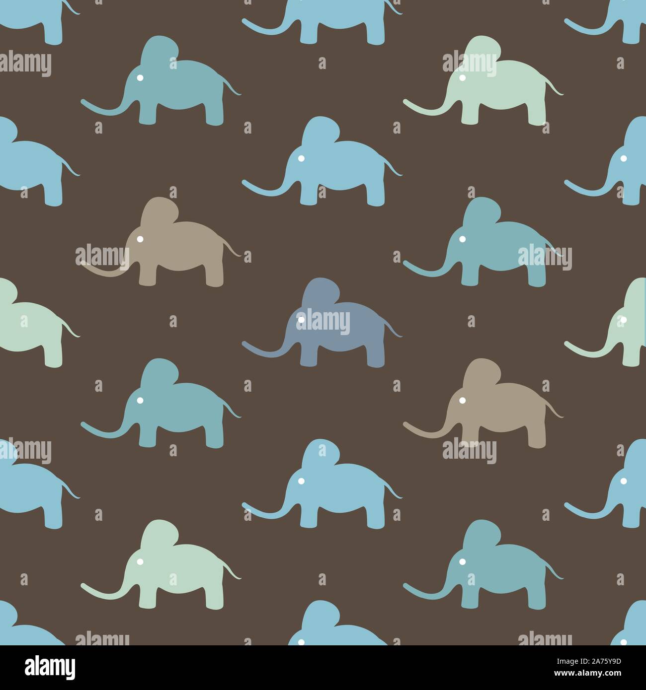 Seamless pattern with funny cartoon elephants on dark background. Flat ...