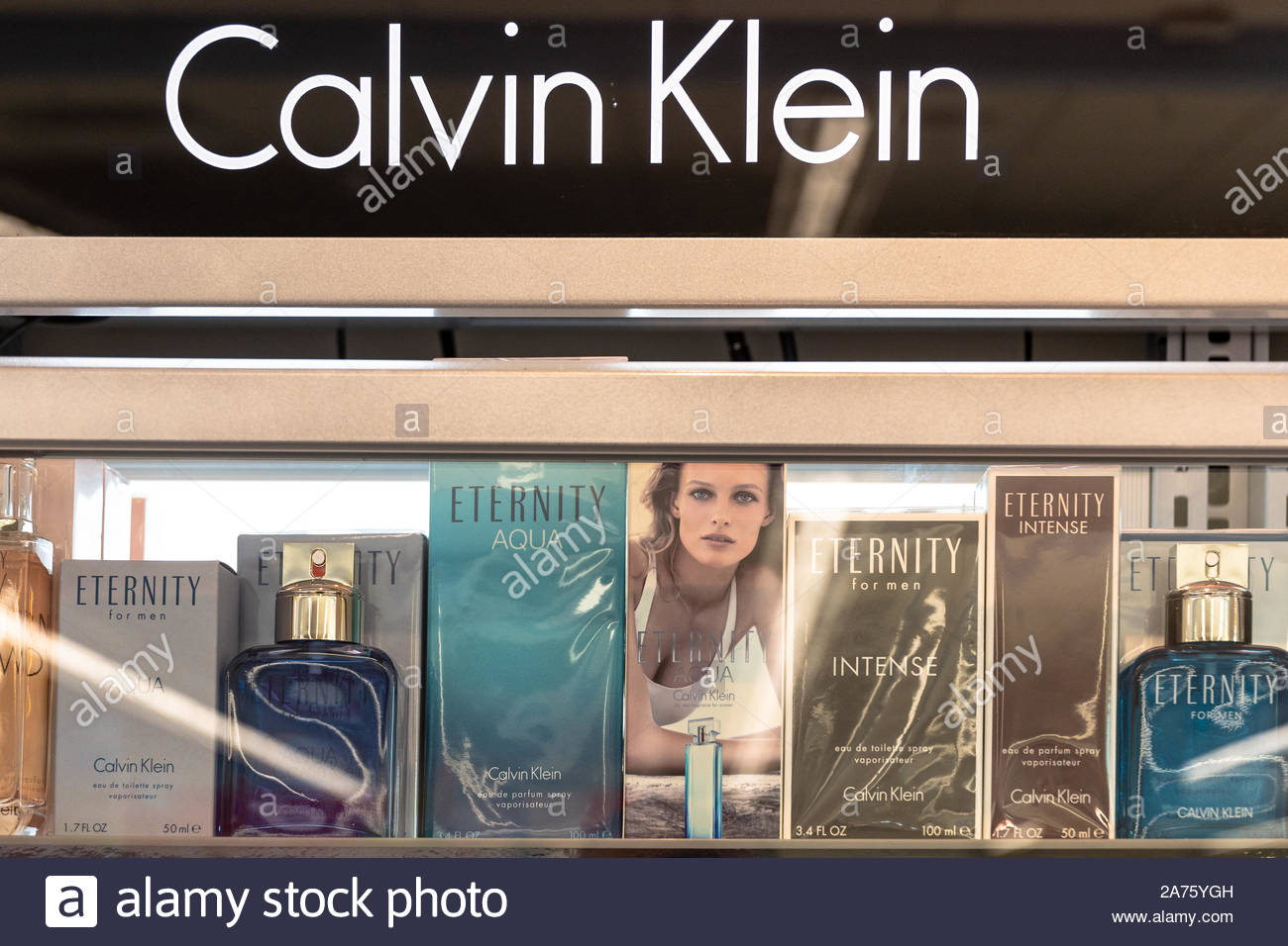 Toronto, Ontario, Canada-October 20, 2019: Calvin Klein products on display  in a beauty counter of a retail store. The product has a good demand in mo  Stock Photo - Alamy
