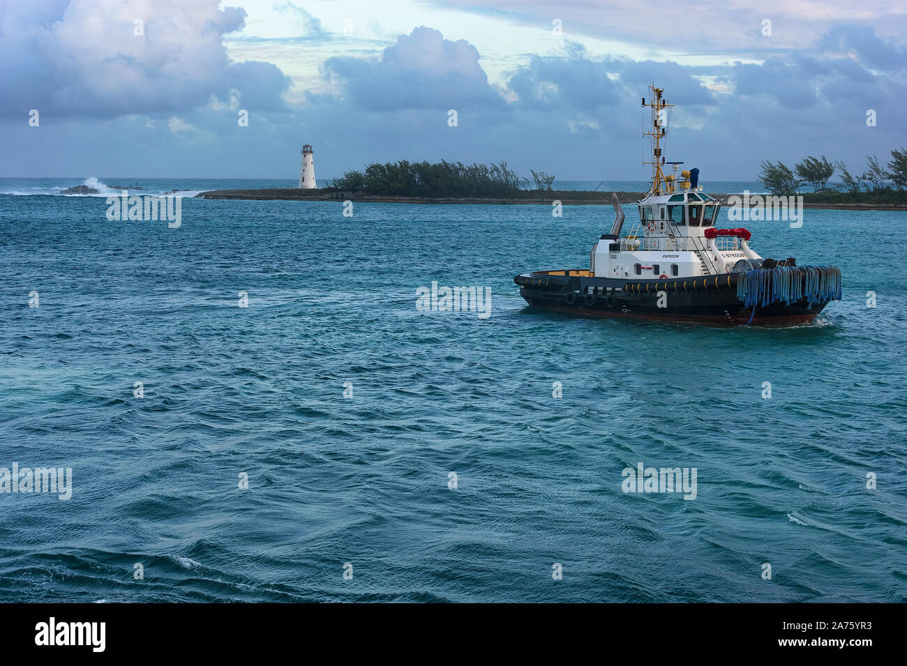 Nassau, Bahama September 21,2019 Nassau's harbor tug boat with Hog