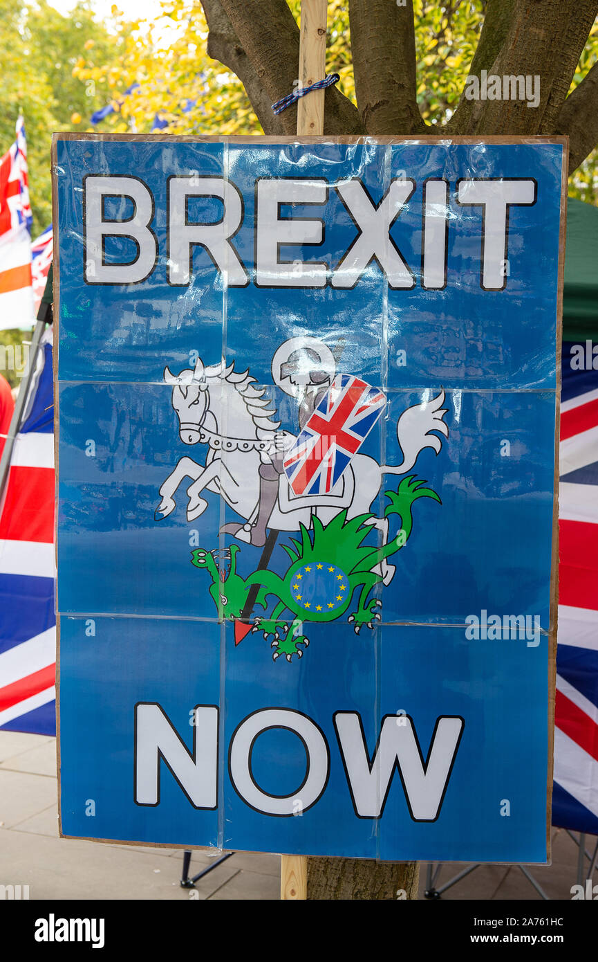 Westminster, London, UK. 29th October, 2019. A Brexit placard outside the House of Commons on the day a General Election is called. Credit: Maureen McLean/Alamy Stock Photo