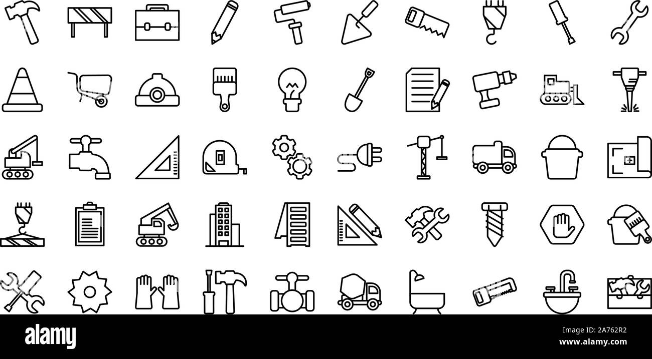 Construction icon set design, Work repair reconstruction industry build ...