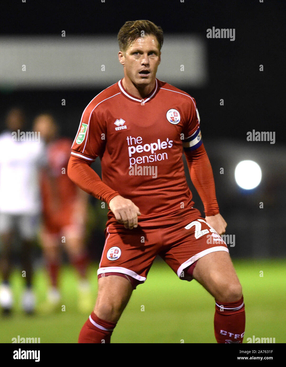 Dannie Bulman of Crawley who is one of the oldest professional footballers playing during the Carabao Cup fourth round match between Crawley Town and Colchester United at the People's Pension Stadium , Crawley , 29 October 2019 - Editorial use only. No merchandising. For Football images FA and Premier League restrictions apply inc. no internet/mobile usage without FAPL license - for details contact Football Dataco  : Stock Photo