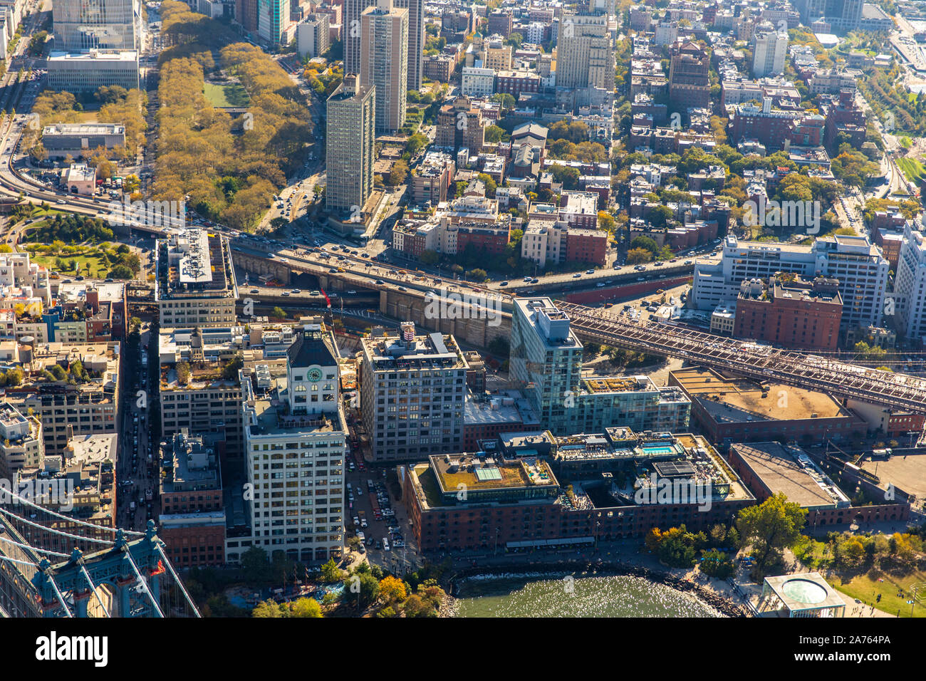 Aerial view from helicopter to Manhattan, New York City. Stock Photo
