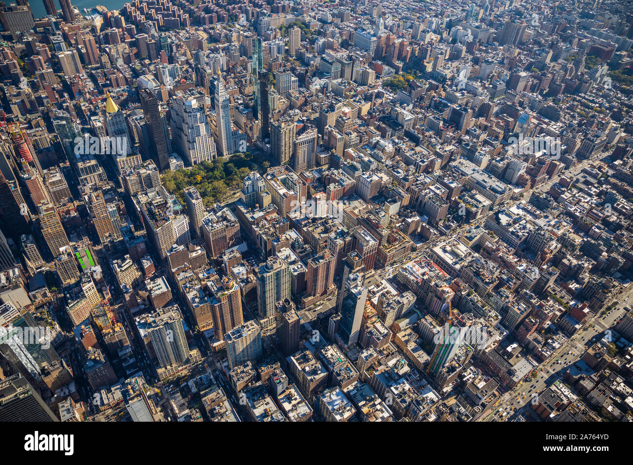 Aerial view from helicopter to Manhattan, New York City. Stock Photo