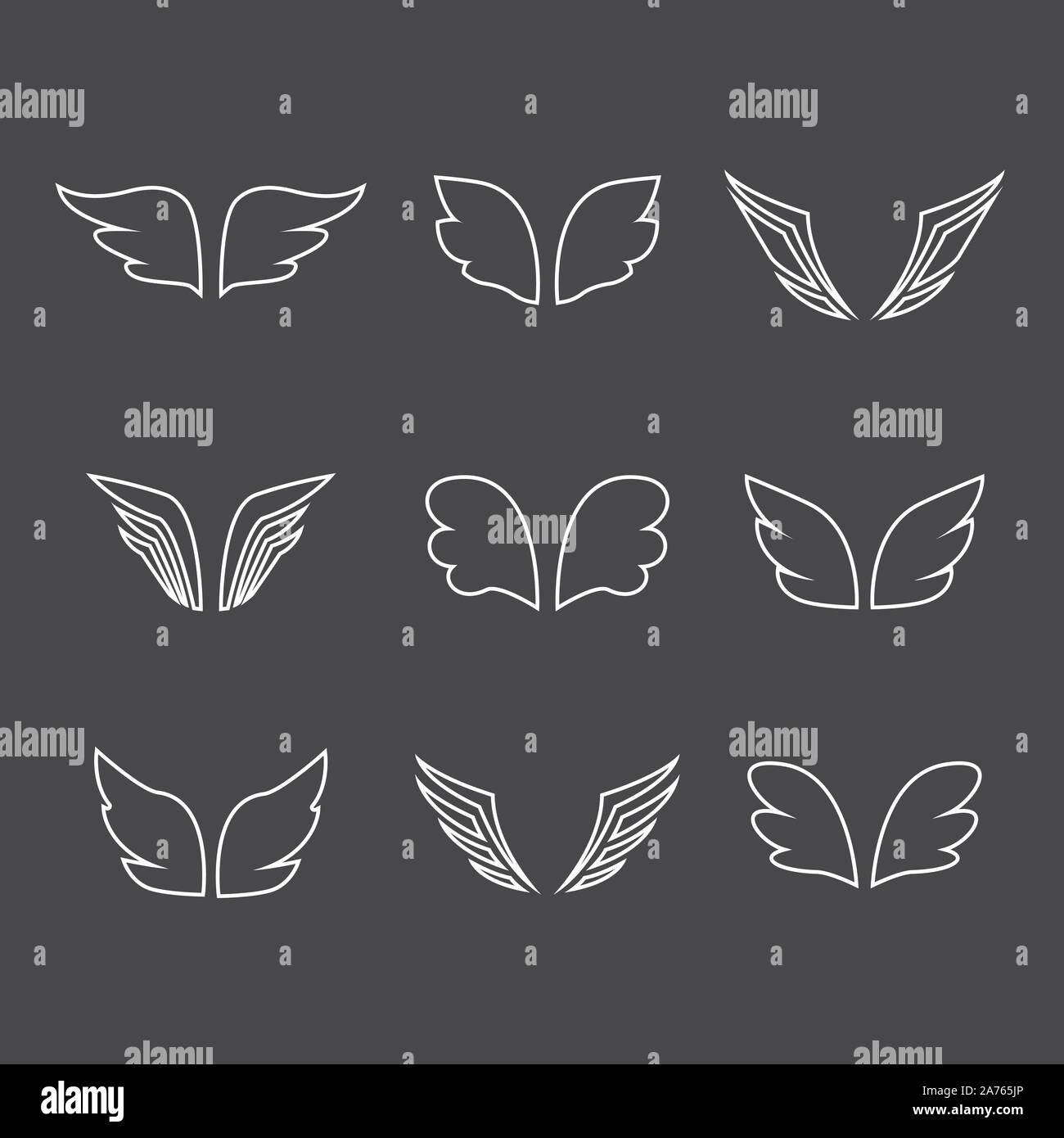 Wings icon set birds and angel Stock Vector