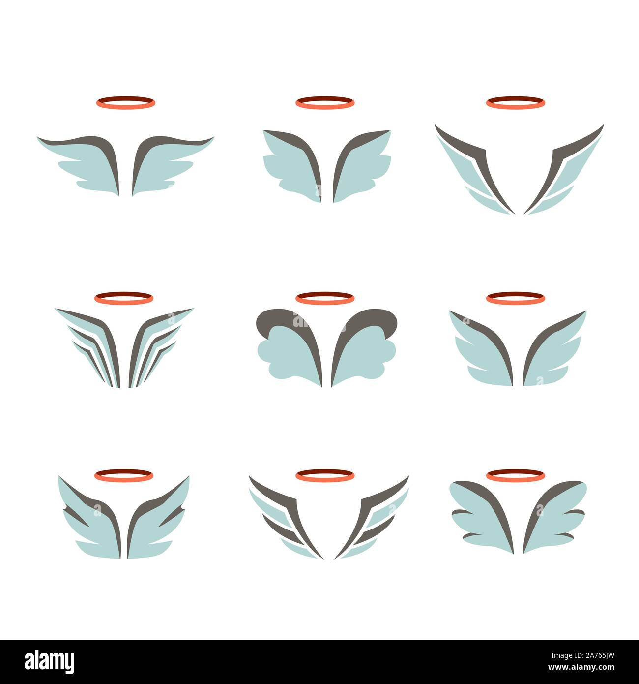 Wings icon set birds and angel Stock Vector
