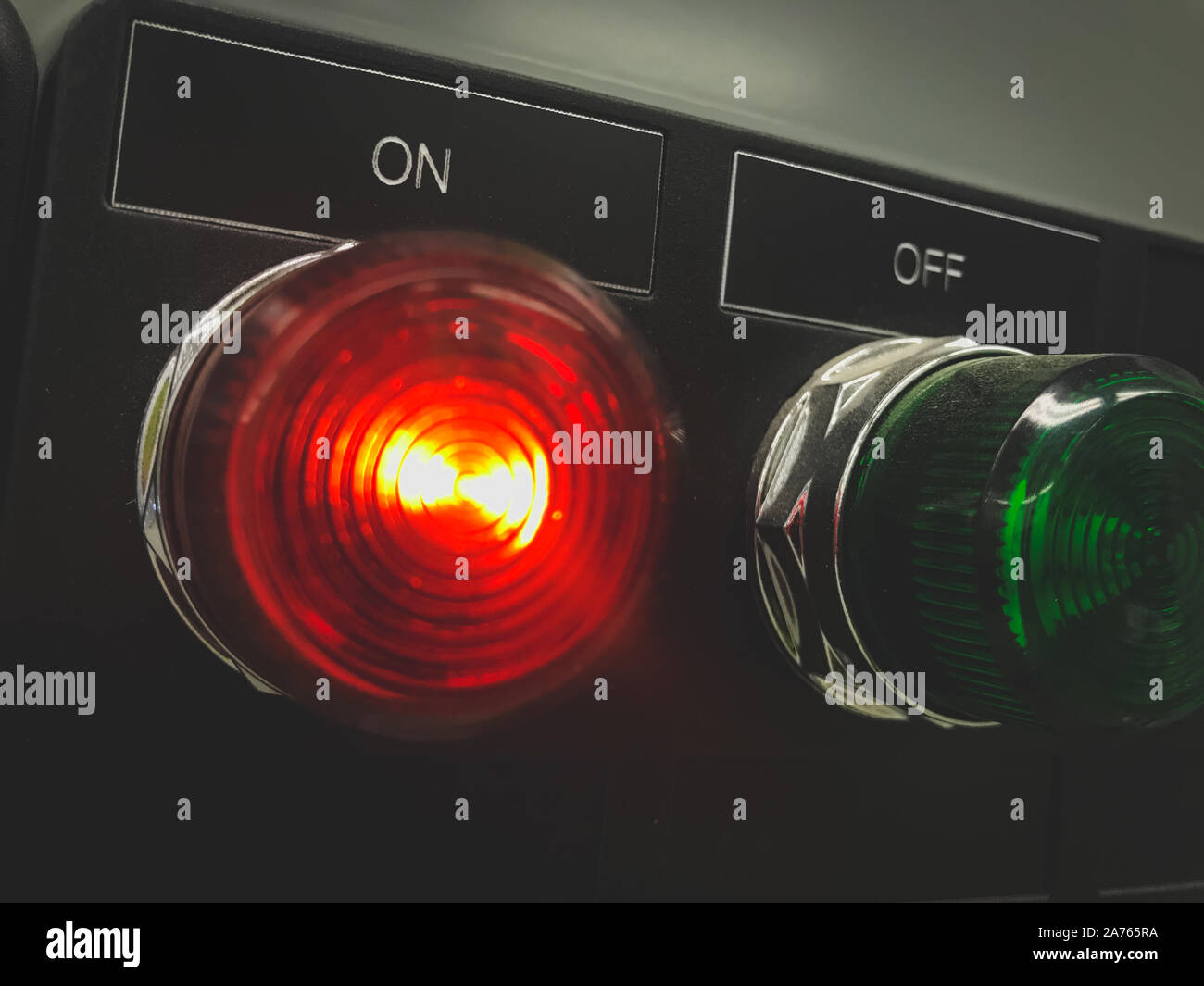 Red light on in the Motor Feeder breaker at MCC panel Stock Photo