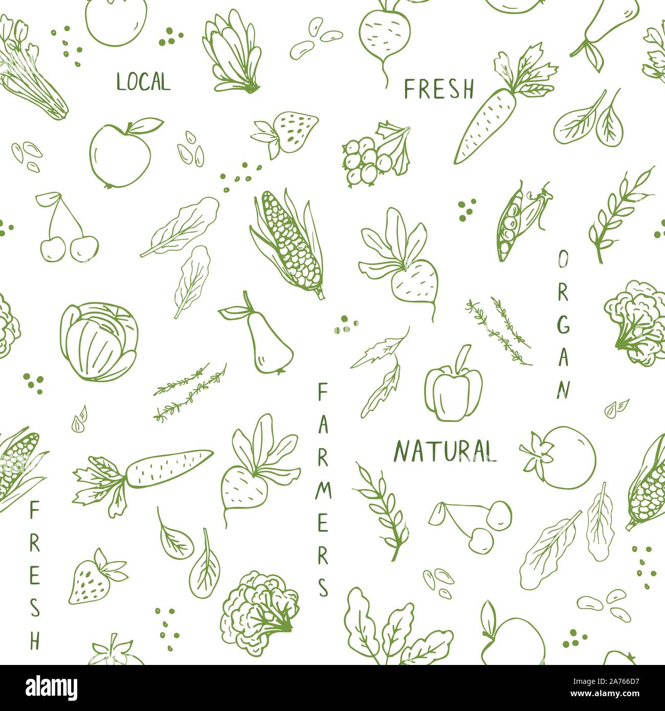 Seamless pattern with hand drawn vegetables. Stock Vector