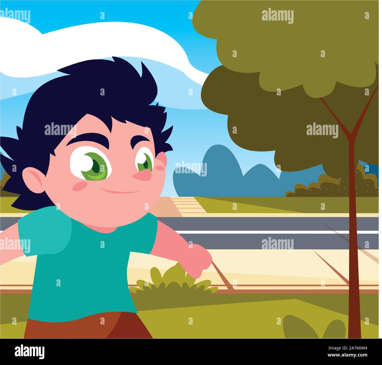 Boy cartoon playing outside design, Kid childhood little people
