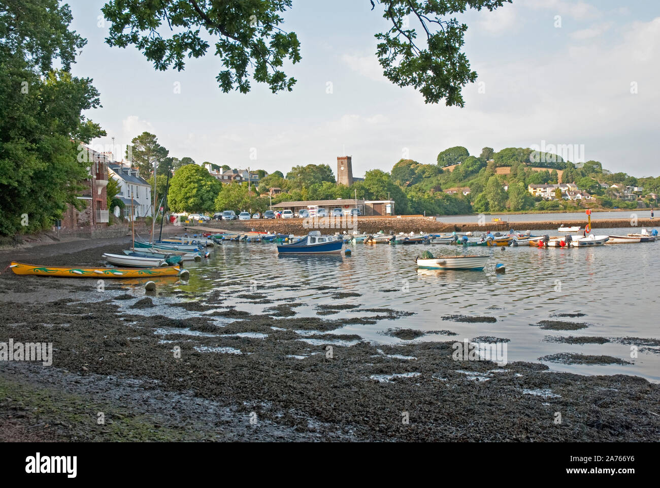 Boats At Low Tide On Tidal River Dart At Stoke Gabriel Between Totnes 
