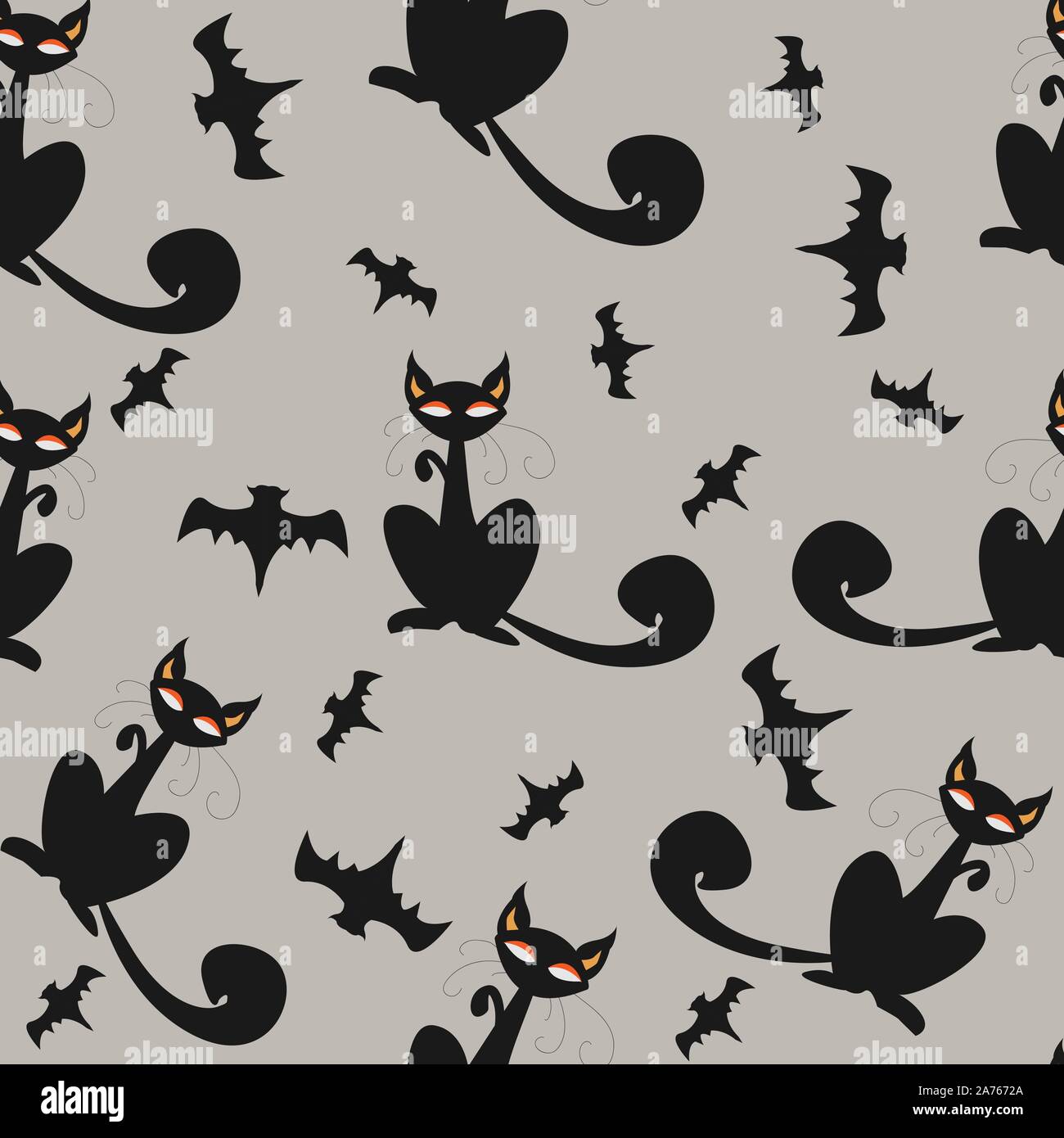 Seamless Pattern Of Halloween Cats And Bats In Black Traditional Orange Background Good For Textile Print Web Paper Wrapping Fabric Backgrounds Stock Vector Image Art Alamy