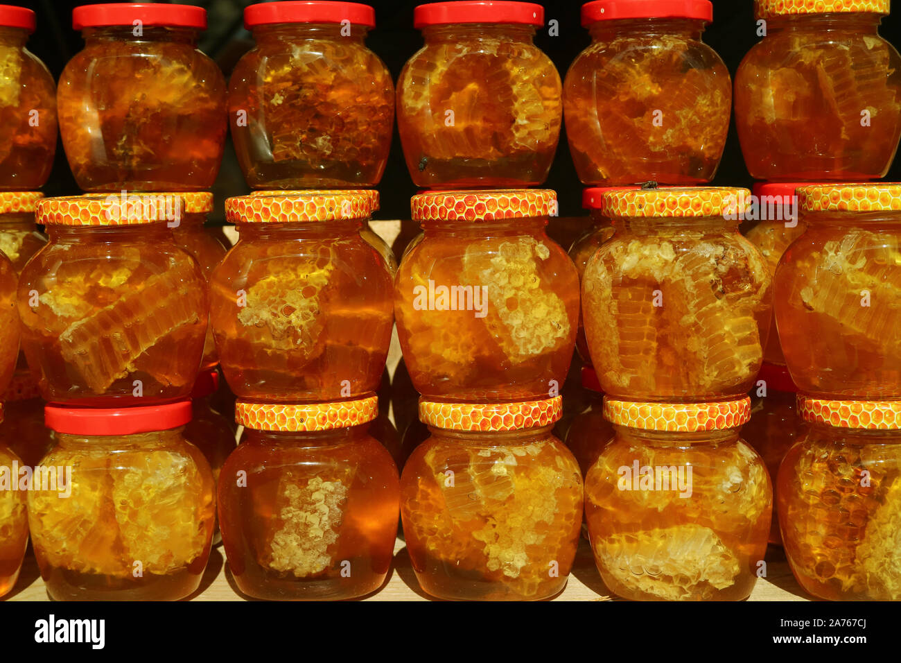Natural Honey with in Glass Jars Selling in the Shop of