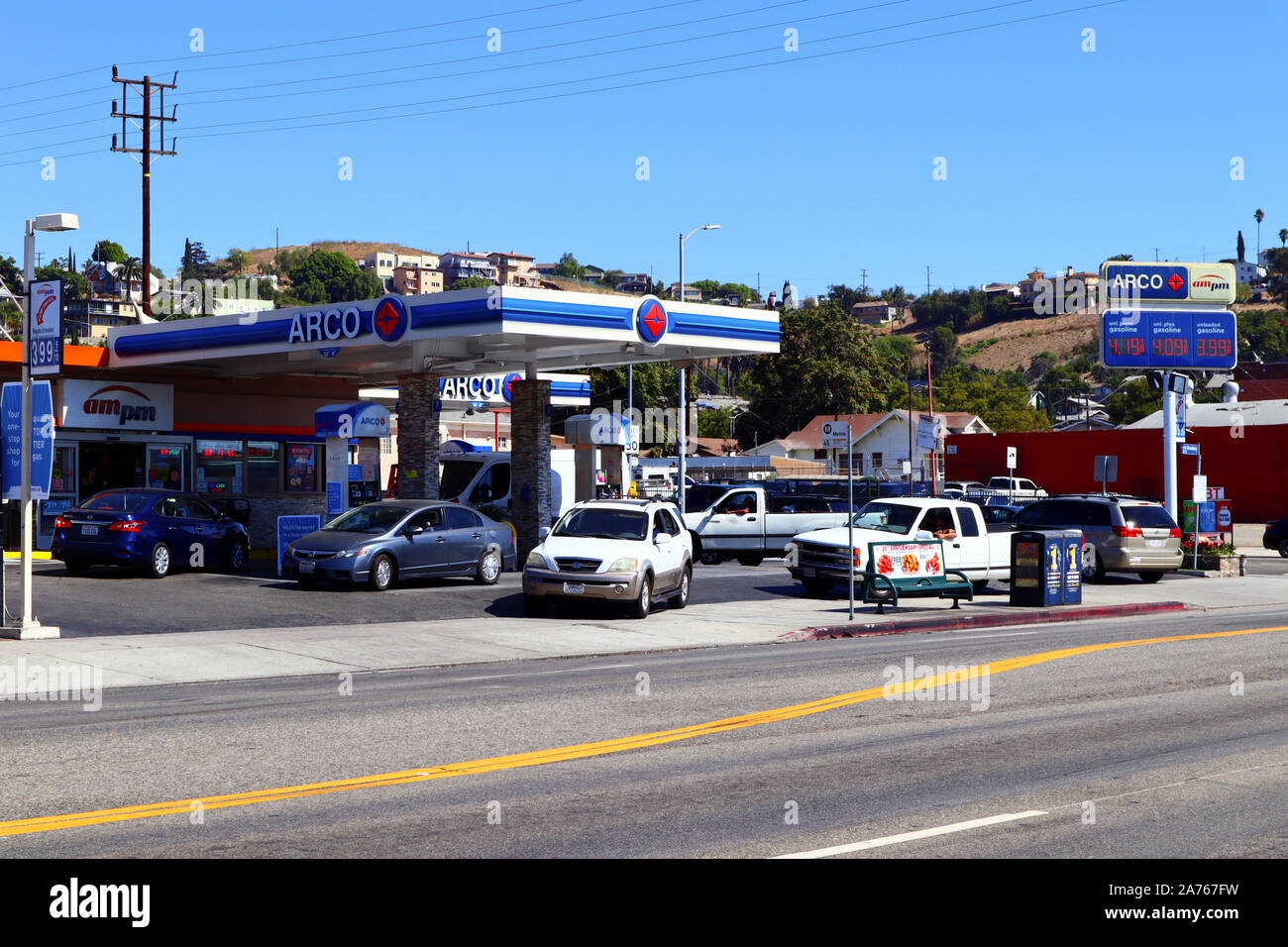 ARCO Gas Station on N Broadway, Los Angeles. The Atlantic Richfield Company (ARCO) is an American Oil Company Stock Photo