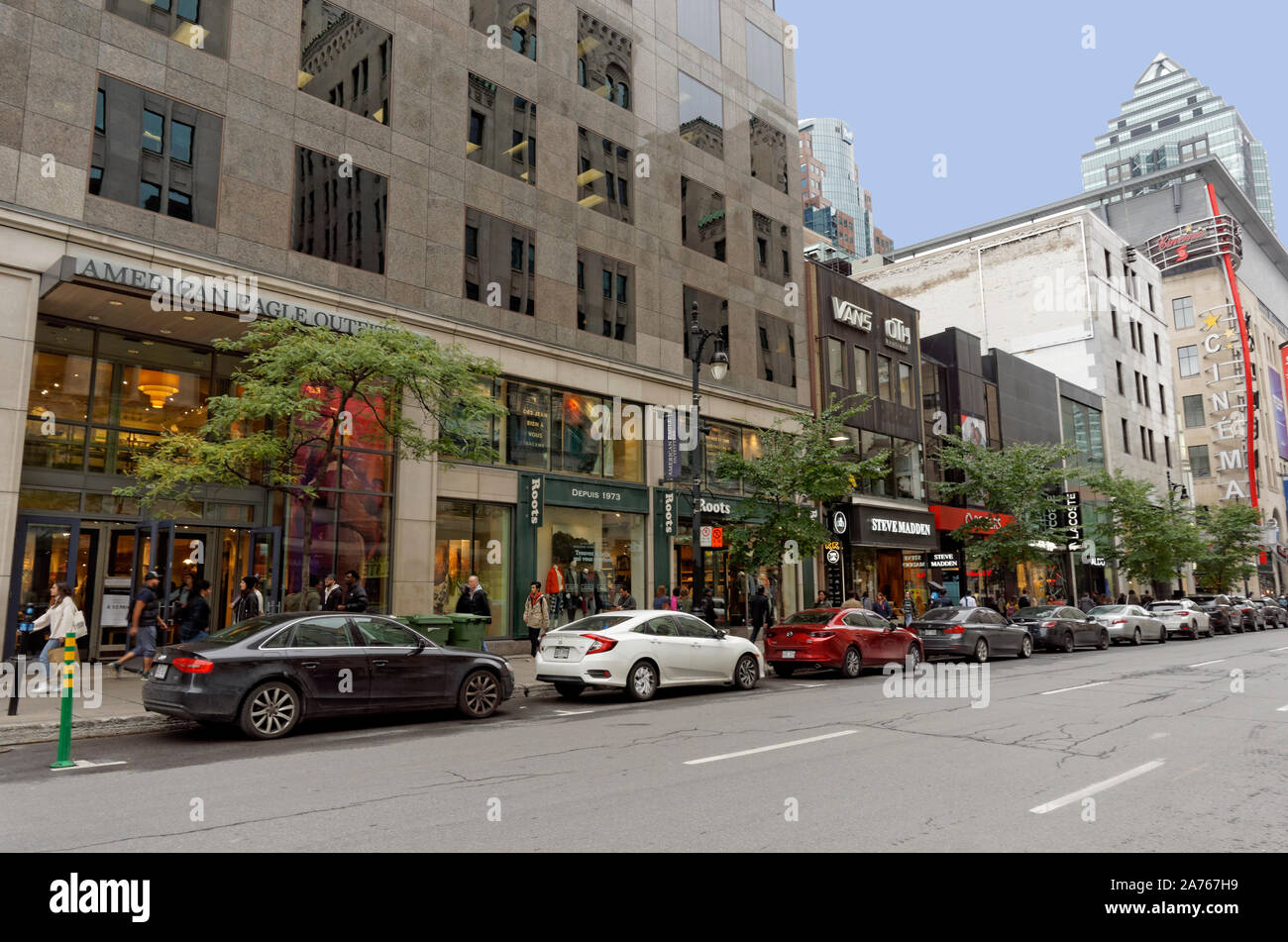 Shops and pedestrians on Saint Catherine Street or Rue Sainte-Catherine in  downtown, Montreal, Quebec, Canada Stock Photo - Alamy