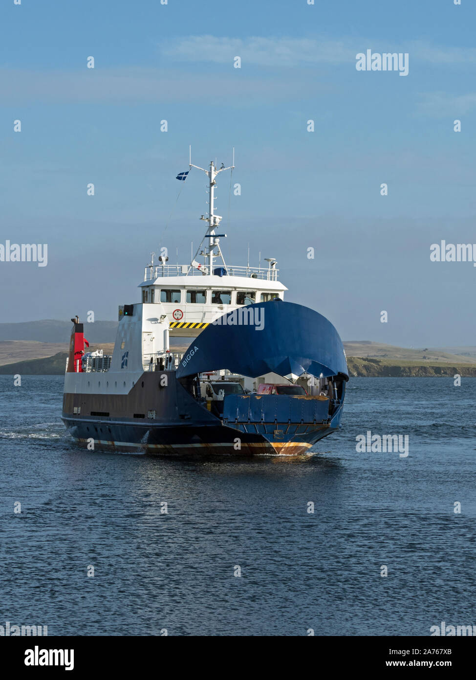 Northlink Ferry approaching ferry terminal at Gutcher, Yell, Shetland Stock Photo