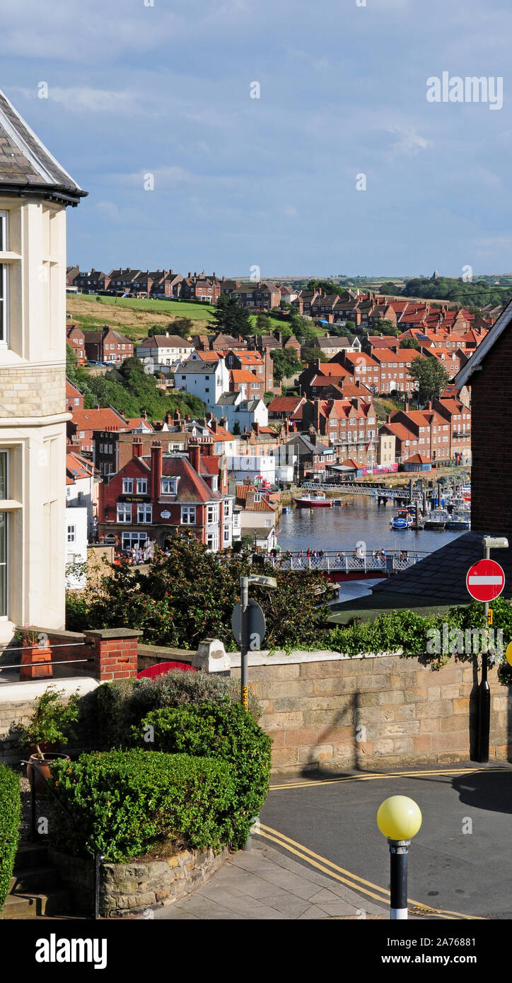 View of part of Whitby Town and the River Esk, between houses Stock