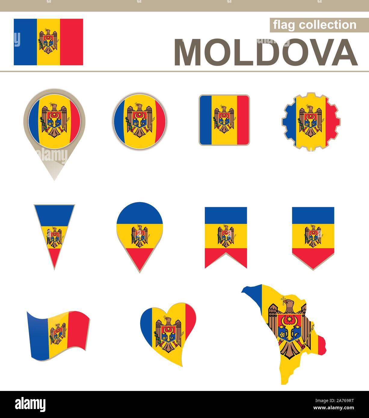 Moldova Flag Collection, 12 versions Stock Vector