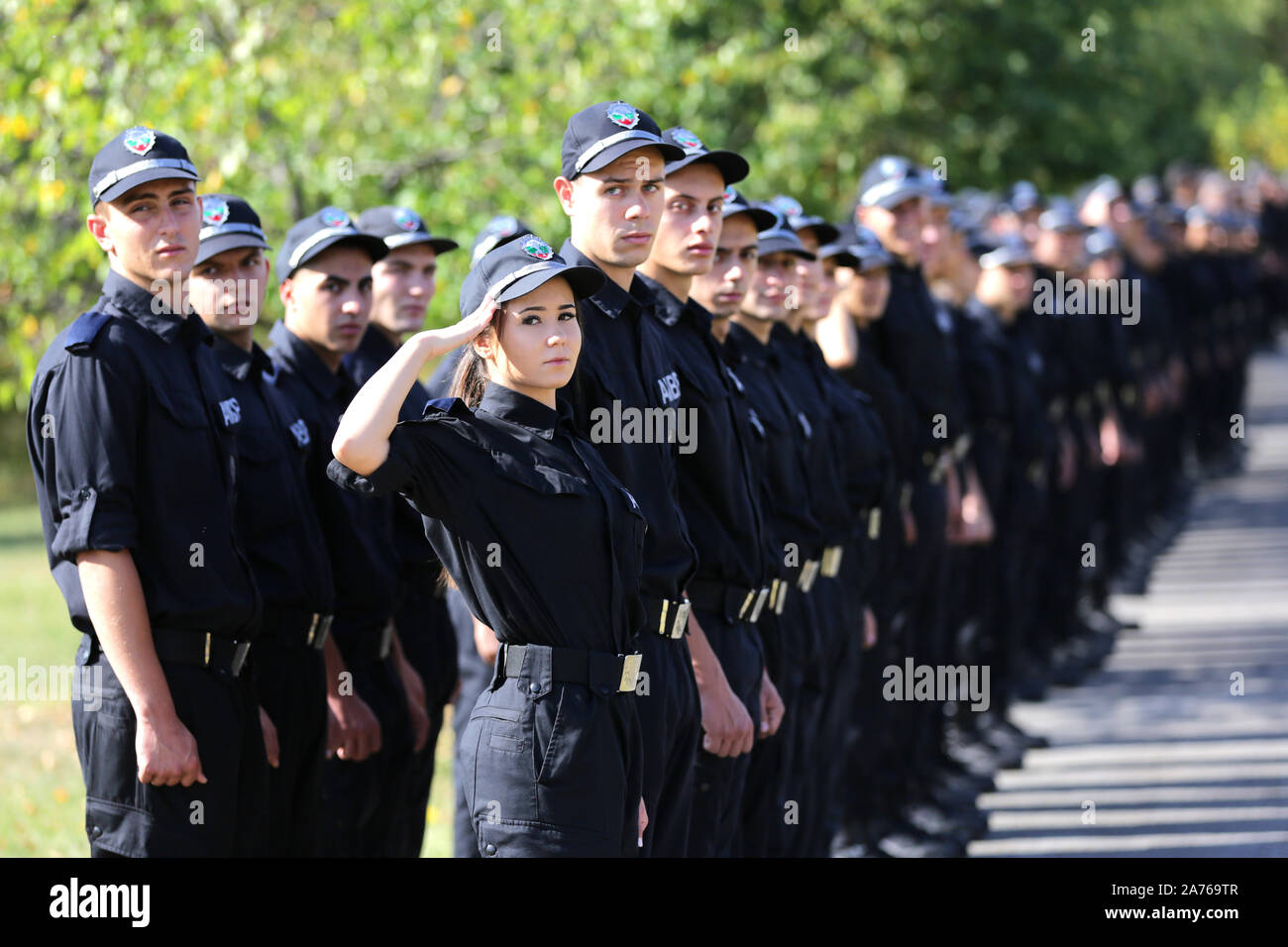 Sofia, Bulgaria - 1 October, 2019: Young policemen and policewomen students stand in formation during the start of the academy year. Stock Photo