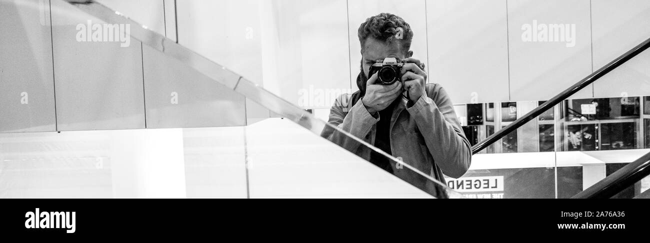 Black and white horizontal self portrait Stock Photo