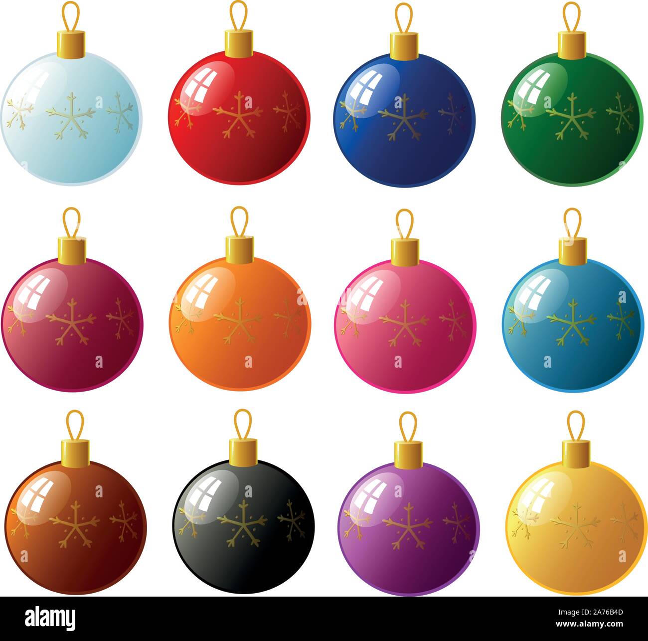 Vector illustration of various colorful Christmas tree ornaments Stock