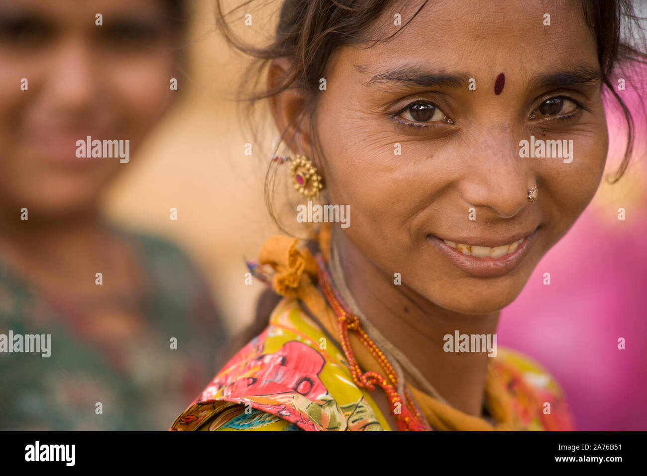 Jaisalmer, Rajasthan, India - August 17, 2011 - Smiling Indian woman from Rajasthan Stock Photo