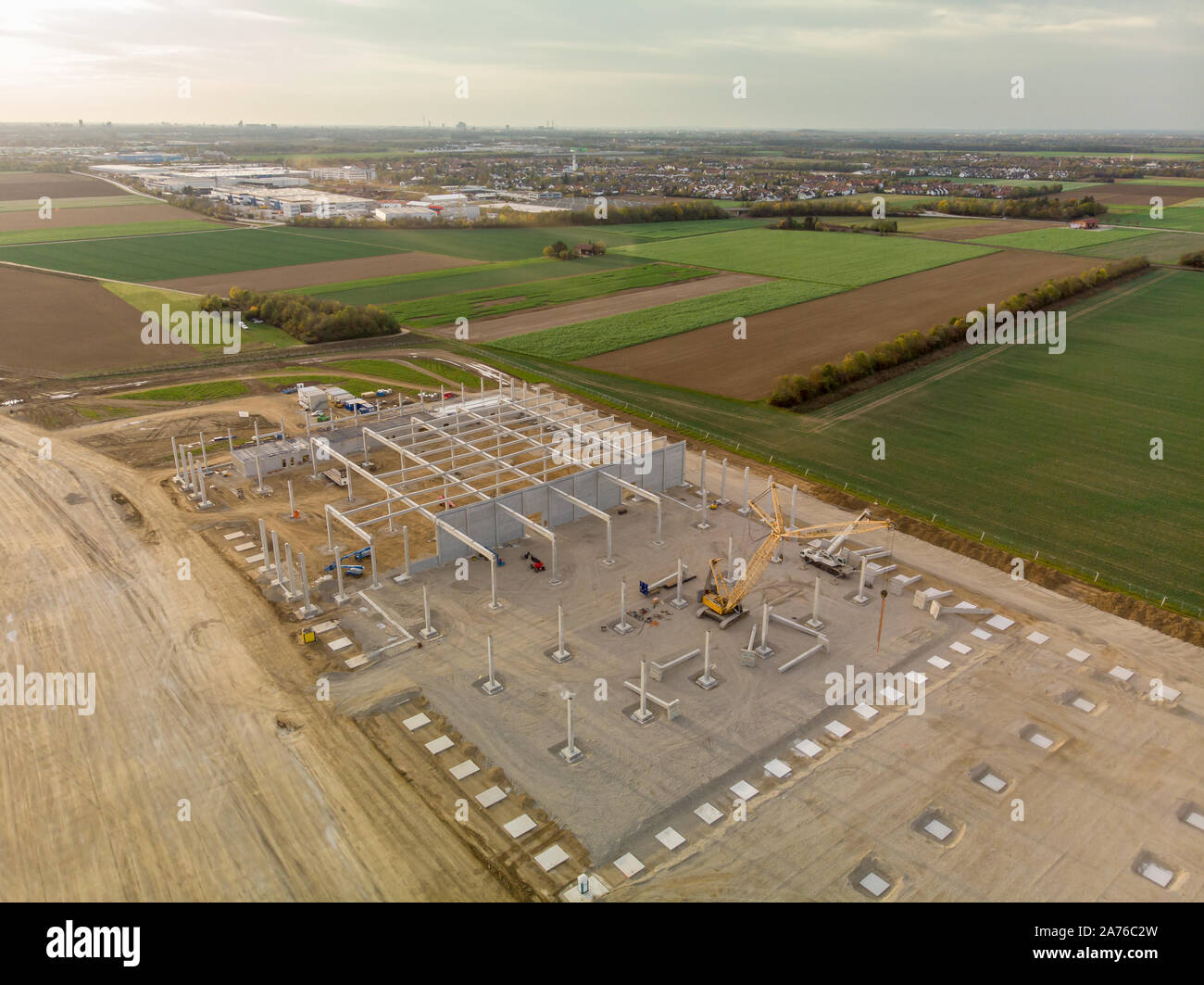 Construction site of new industrial aerial from above Stock Photo