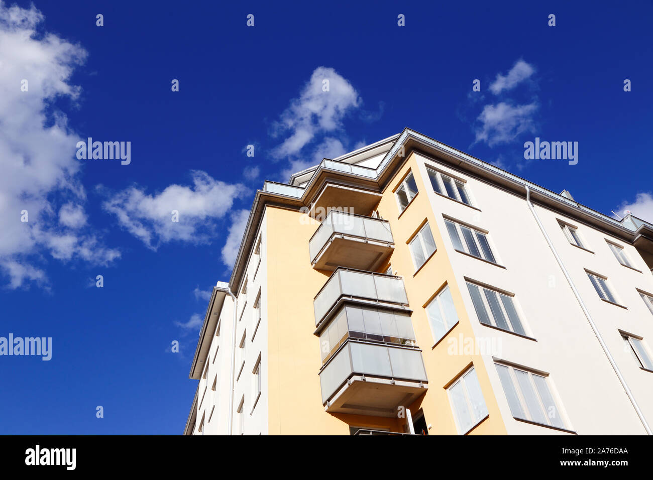 Low angle view of a high-rise residential apartment building. Stock Photo