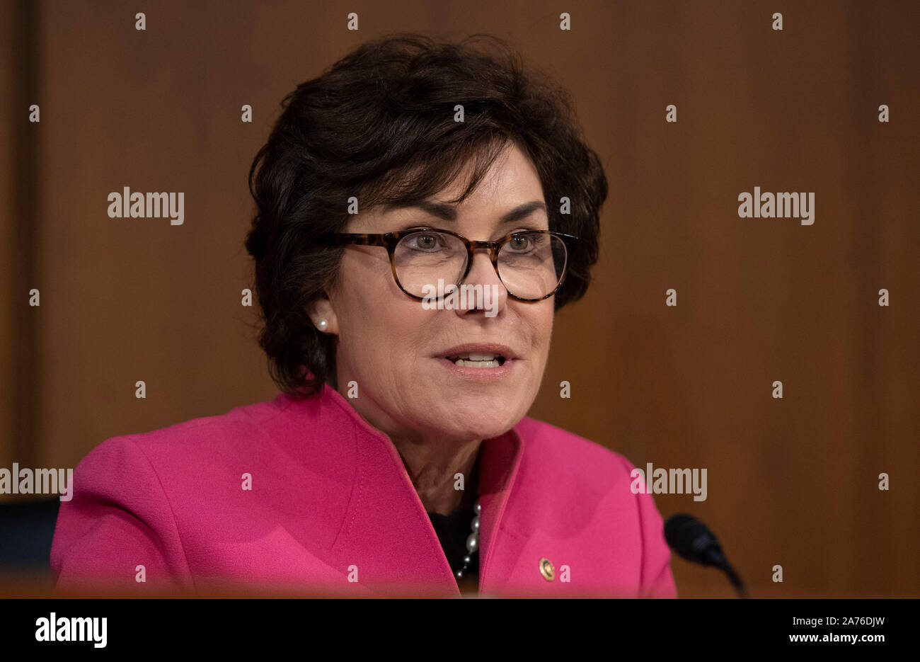 Washington, United States Of America. 29th Oct, 2019. United States Senator Jacky Rosen (Democrat of Nevada) questions Dennis Muilenburg, President and Chief Executive Officer, The Boeing Company and John Hamilton, Vice President and Chief Engineer, Boeing Commercial Airplanes, as they testify before the US Senate Commerce, Science, and Transportation on 'Aviation safety and the future of Boeing's 737 MAX' on Capitol Hill in Washington, DC on Tuesday, October 29, 2019.Credit: Ron Sachs/CNP (RESTRICTION: NO New York or New Jersey Newspapers or newspapers within a 75 mile radius of New York City Stock Photo