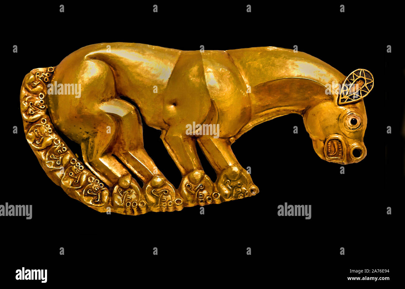 Golden Panther Late 7th century BCE Kuban basin, Kelermes, Southern Russia Embossed gold, bloodstone, opaque glass, Hermitage Museum. Stock Photo