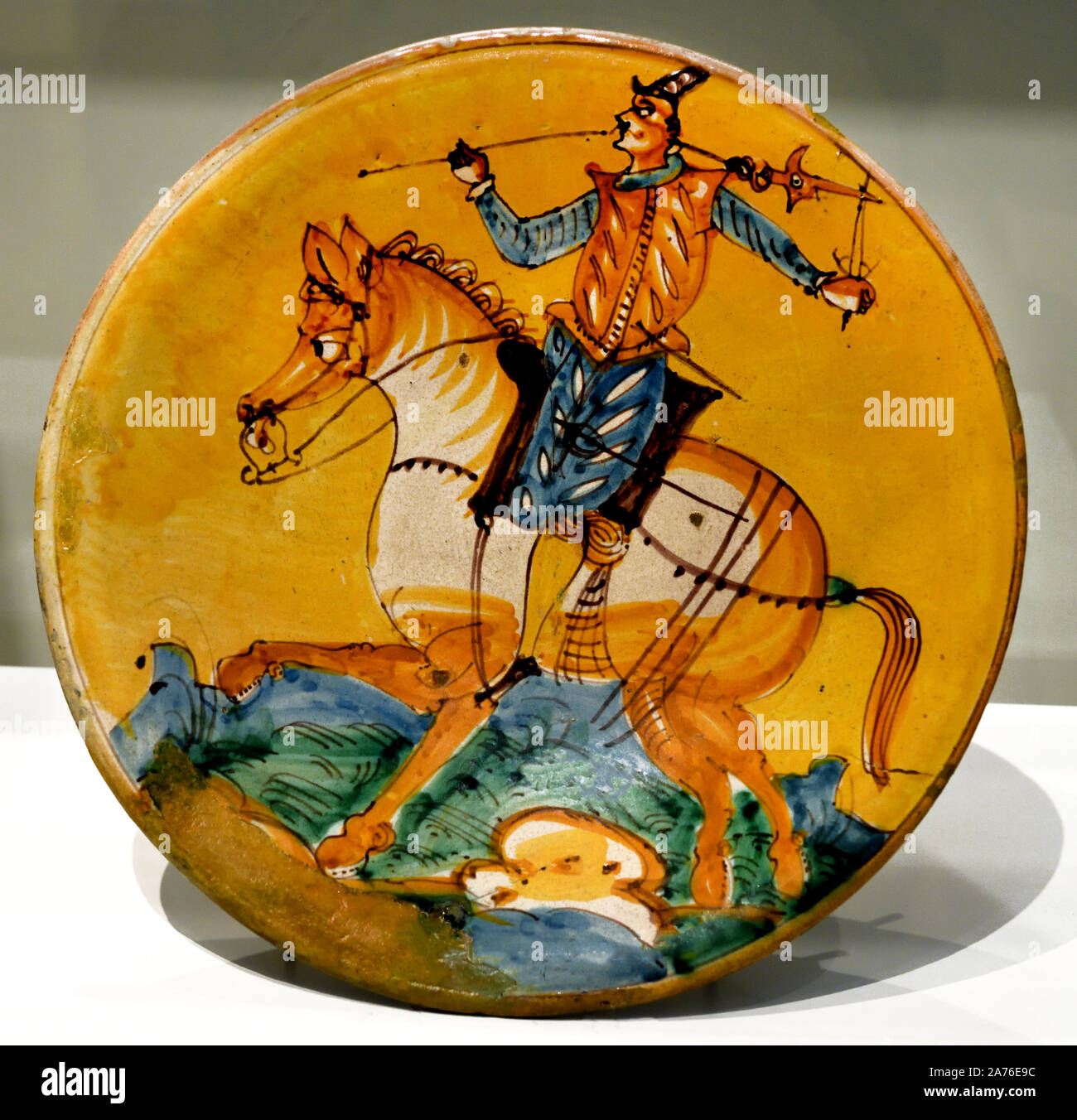 Hunting Horse Rider Montelupo Italy Italian Fiorentino Majolica 17th Century  Hermitage Museum Stock Photo