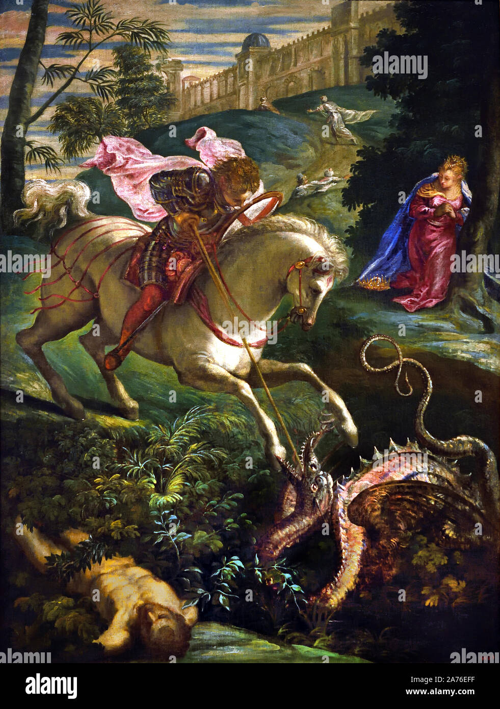 The Miracle of St Georgen and the Dragon The first half of the 16th century Northern Russia Russian Hermitage Museum Stock Photo