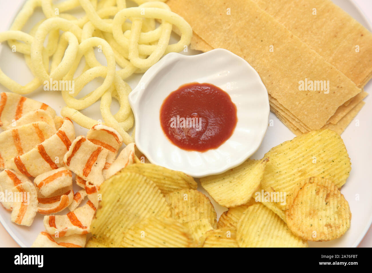 potato chips and ketchup Stock Photo Alamy