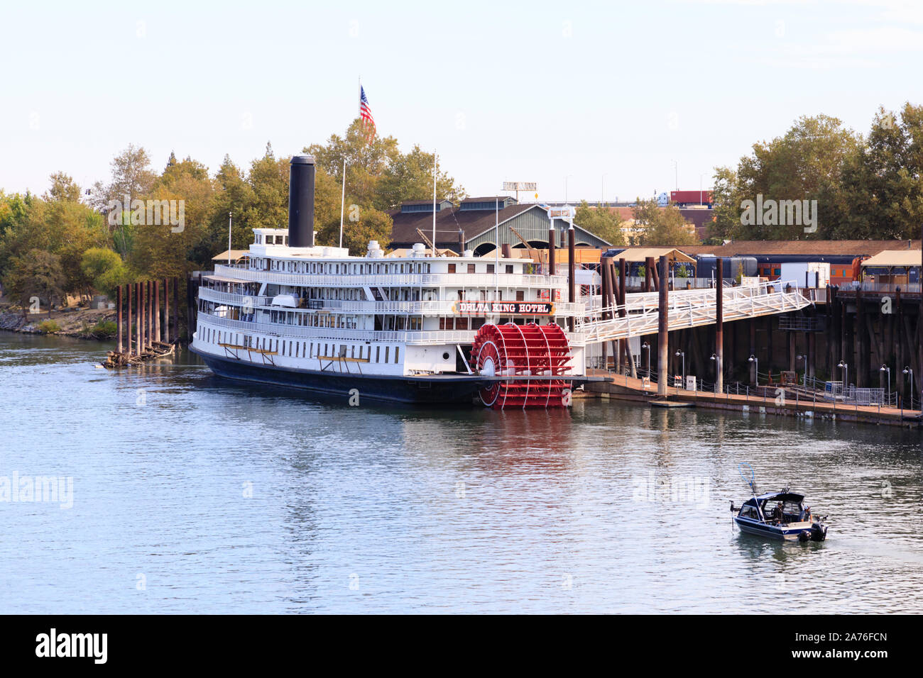 The Delta King riverboat turned into a dockside hotel, Old Town, Sacramento, State capital of California, United States of America. Stock Photo