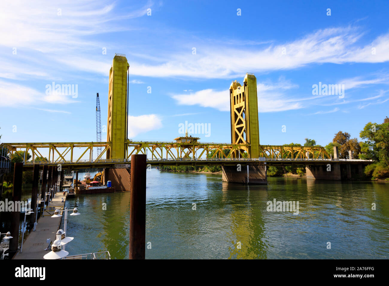 The Golden Tower Bridge spanning the Sacramento River, Sacramento, State capital of California, United States of America. Stock Photo