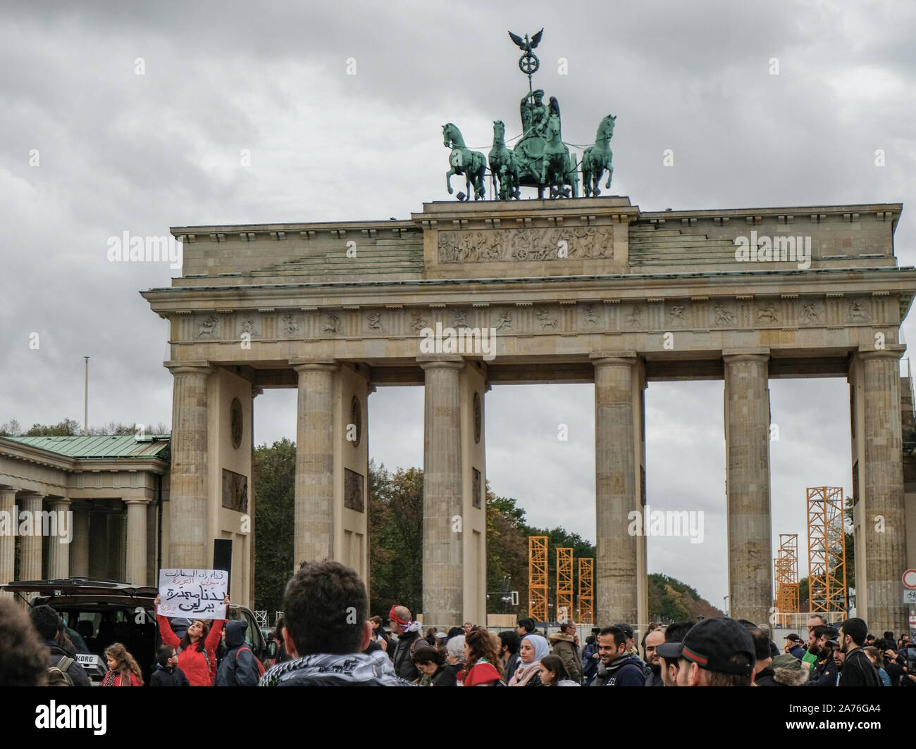 Lebanese people protest in berlin,brandeburg gate square, social politic issues Stock Photo