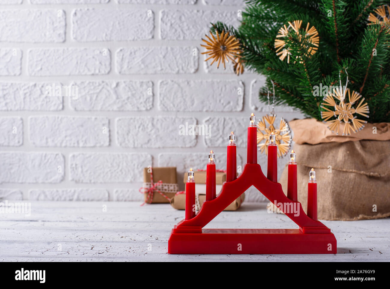 Traditional Swedish candlestick with seven candles Stock Photo Alamy