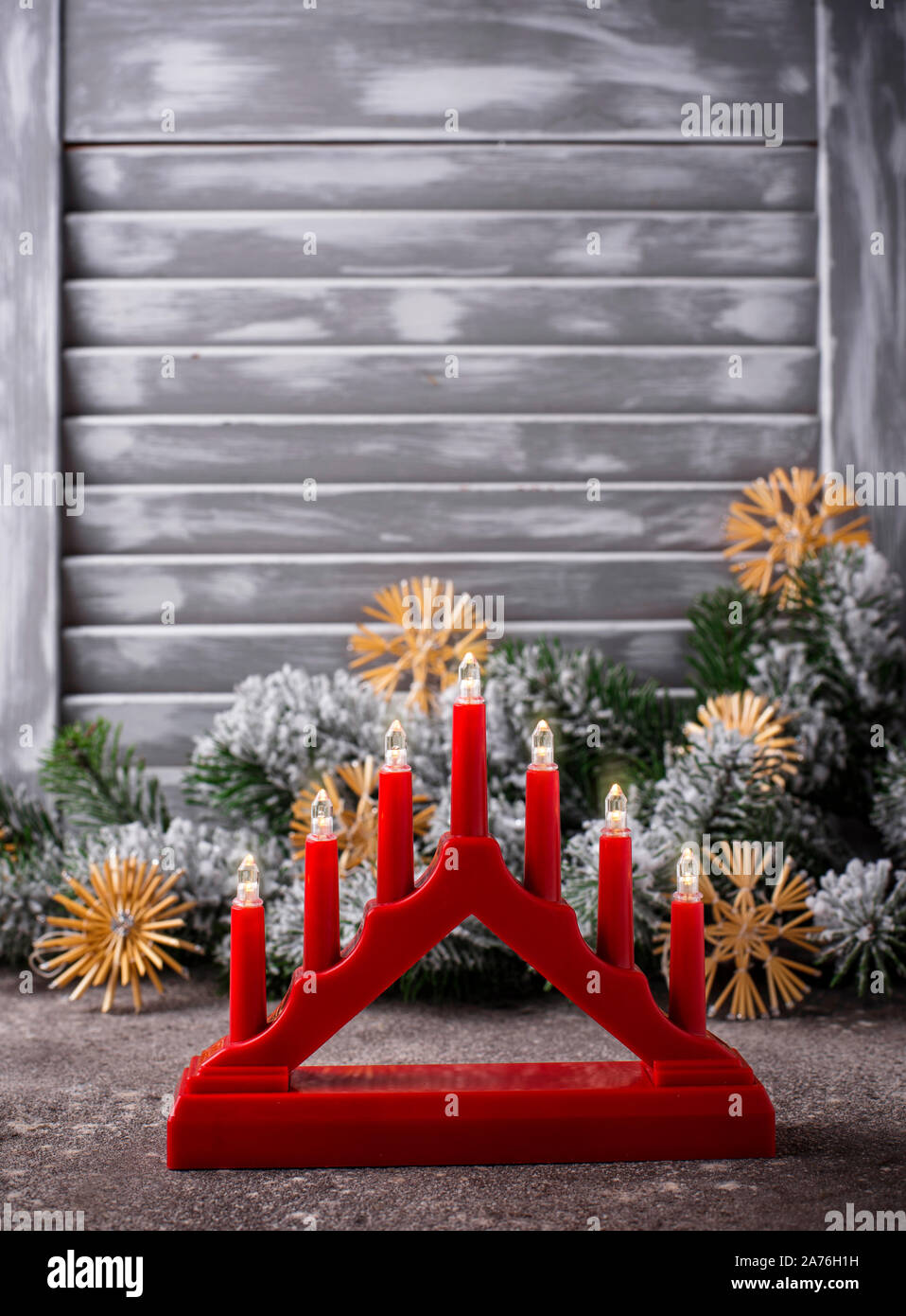 Traditional Swedish candlestick with seven candles Stock Photo Alamy